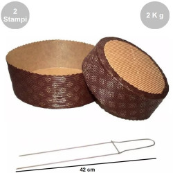 Kit Spillone 42 cm in acciaio con 2 Stampi Panettone Basso in cellulosa da 2000 g