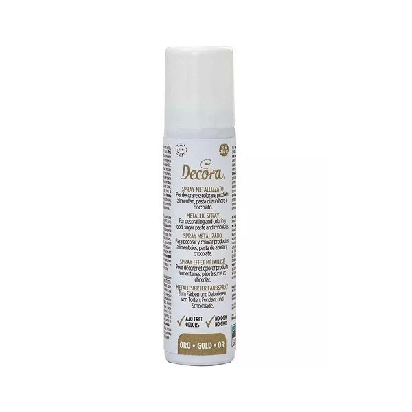 Colorante alimentare spray effetto metallizzato colore oro di Decora da 75 ml