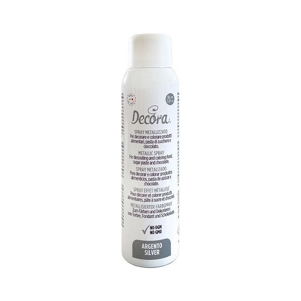Colorante alimentare spray metallizzato argento di Decora da 150 ml