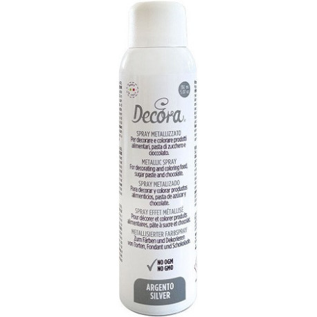 Colorante alimentare spray metallizzato argento di Decora da 150 ml