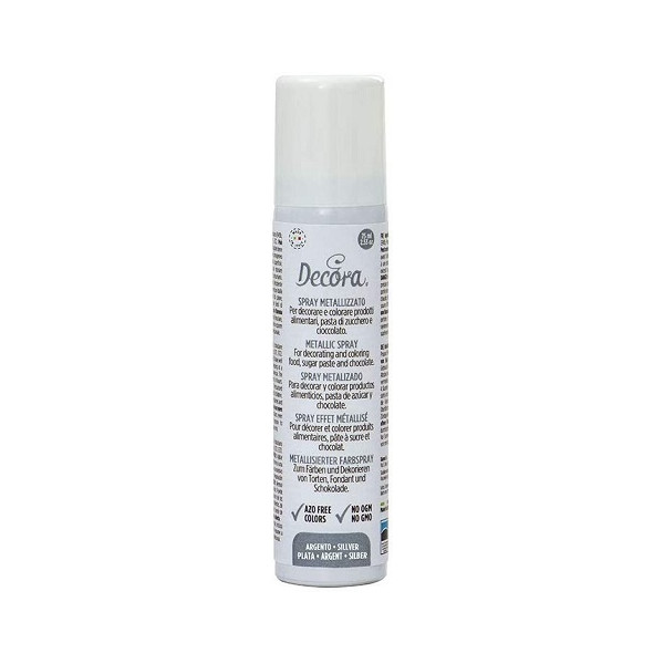 Colorante alimentare spray metallizzato argento di Decora da 75 ml