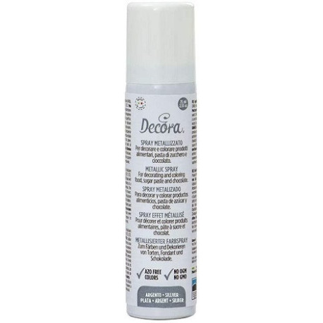 Colorante alimentare spray metallizzato argento di Decora da 75 ml