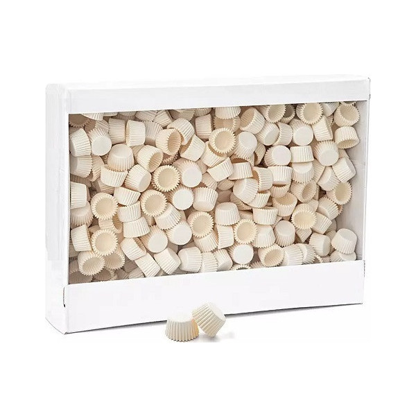 Set di 5000 pirottini mini bon bon in carta forno bianca di ø2xh1,5 cm, ideale per presentare singoli confetti
