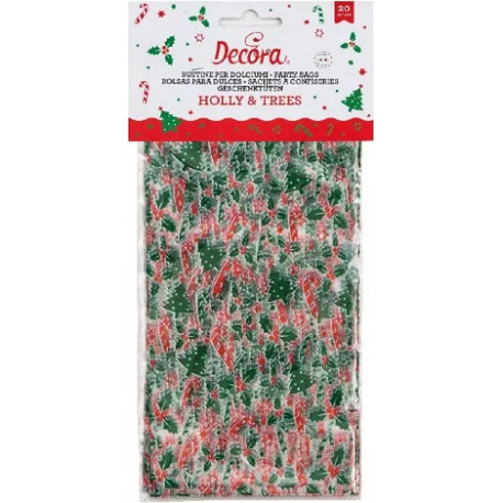 Sacchetti Holly & Trees da Decora: set 20 sacchetti in plastica per alimenti con decori natalizi 12,5 +3 x h 24 cm Sacchetti Holly & Trees da Decora: set 20 sacchetti in plastica per alimenti con decori natalizi 12,5 +3 x h 24 cm