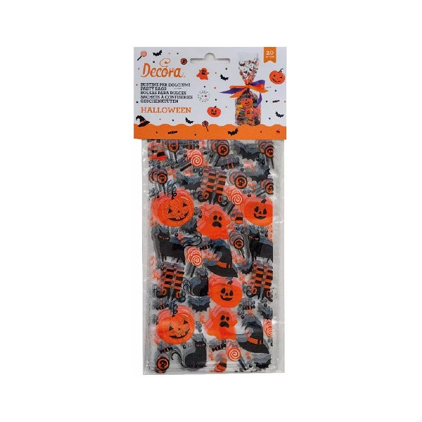 20 Buste sacchetto Halloween decori zucche e fantasmini 12,5 +3 x h 24 cm