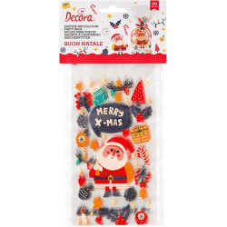 20 Sacchetti Buon Natale con Babbo Natale e decori natalizi 12,5 +3 x h 24 cm da Decora