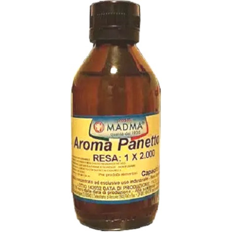 Flacone da ml 250 di aroma panettone al alta resa 1:2000 da Madma, per uso professionale Flacone da ml 250 di aroma panettone al alta resa 1:2000 da Madma, per uso professionale
