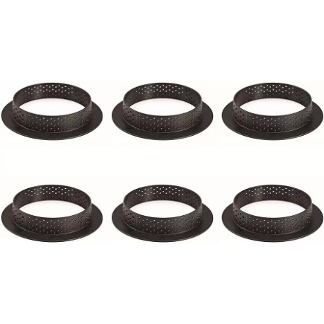 Set 6 stampi ad anello microforati per crostatine o torte tonde tarte ring 8 cm di Silikomart