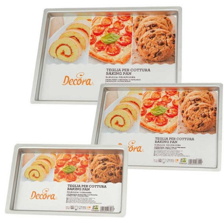 Teglia rettangolare bassa per biscotti e pizza Decora in alluminio anodizzato da 17,8 a 30 cm, h2,5 cm