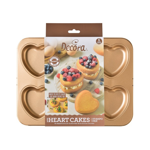 Stampo Cuore 6 impronte ø95xh25 mm in metallo antiaderente rose gold line da Decora