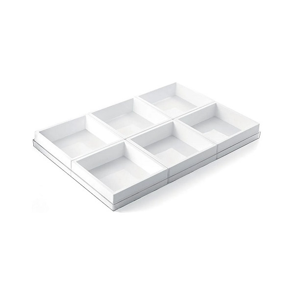 Set 6 stampi quadrati dritti Square Tortaflex bianco 18 x h 5 cm su vassoio 60x40 cm