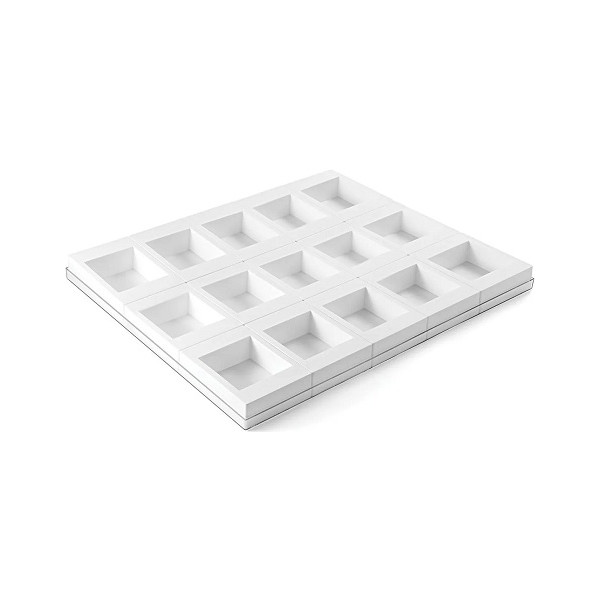 Set 15 stampi quadrati dritti Square Tortaflex bianco 10 x h 5 cm su vassoio 60x40 cm