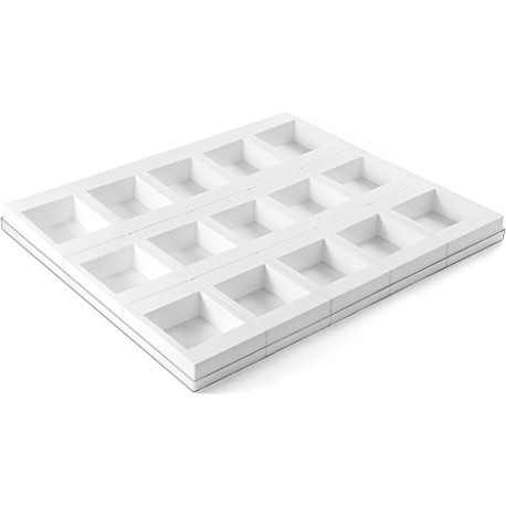 Set 15 stampi quadrati dritti Square Tortaflex bianco 10 x h 5 cm su vassoio 60x40 cm Set 15 stampi quadrati dritti Square Tortaflex bianco 10 x h 5 cm su vassoio 60x40 cm
