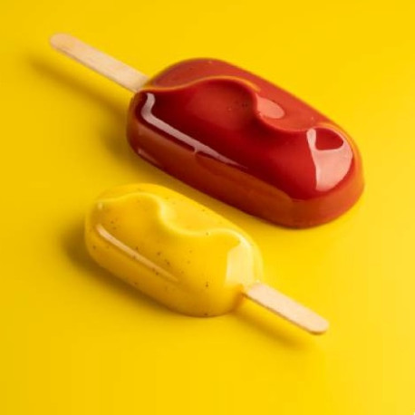 Mini o Mono porzione Magnum Wave Classic Silikomart: set 2 stampi gelati su vassoio con bastoncini stecco Mini o Mono porzione Magnum Wave Classic Silikomart: set 2 stampi gelati su vassoio con bastoncini stecco