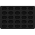 Oval Savarin Silikomart: stampo 25 cavità ovali da 88x60 h35 mm su teglia di silicone nero 60 x 40 cm