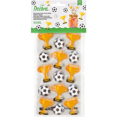 20 sacchetti Goal Decora: buste con decori coppe e palloni 12,5 +3 x h 24 cm