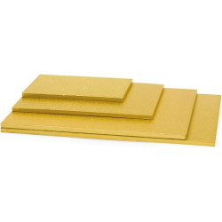 Sottotorta rigido oro rettangolare Decora: vassoio in pasta di cellulosa rivestito in alluminio colorato oro alto 1,2 cm