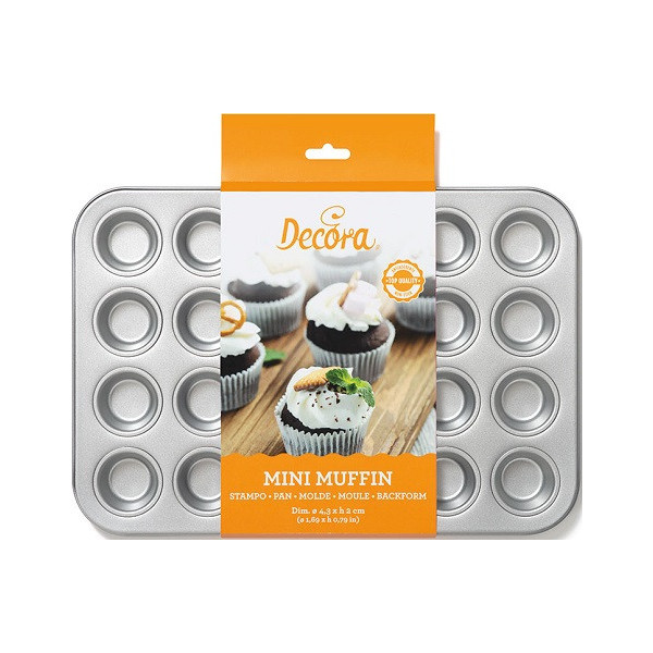 Teglia antiaderente per mini muffin Decora: pirofila per 24 muffin tondi da 4,3 X h 3 cm
