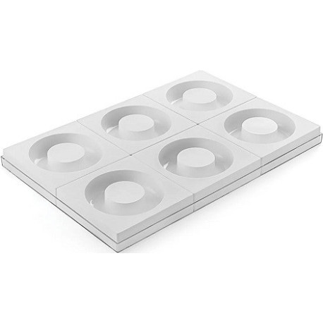 Set 6 stampi savarin Tortaflex Silikomart 6 ciambelle ø16 x h 4 cm in silicone bianco su vassoio 60x40 cm Set 6 stampi savarin Tortaflex Silikomart 6 ciambelle ø16 x h 4 cm in silicone bianco su vassoio 60x40 cm