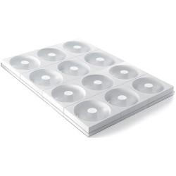 Savarin115/6 Silikomart: set 12 stampi savarin tortaflex per ciambelle ø11,5xh 4 cm in silicone bianco su vassoio 60x40 cm