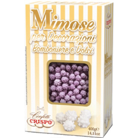 Mimose lilla 400 g Crispo: piccoli ricci di zucchero lilla in confezione 400 g di Crispo