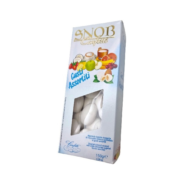 Confetti Snob Gusti Assortiti, confetti ciocomandorla bianchi in confezione da g 150 di Crispo