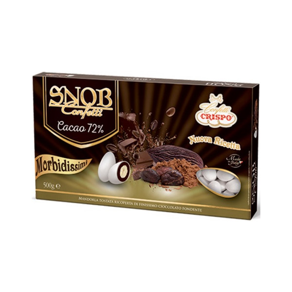 Confetti Snob con Cacao al 72% 500 g: confetti bianchi con mandorla tosta e cioccolato fondente con cacao al 72% da Crispo