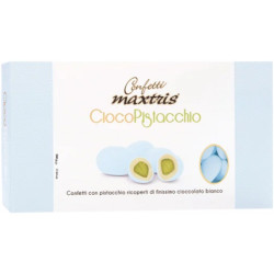 Ciocopistacchio Celeste Maxtris da 500 g: pistacchio tostato ricoperto di cioccolato bianco e confettato celeste