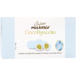 Ciocopistacchio Celeste Maxtris da 500 g: pistacchio tostato ricoperto di cioccolato bianco e confettato celeste
