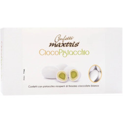 Ciocopistacchio bianco Maxtris da 500 g: pistacchio tostato ricoperto di cioccolato bianco e confettato bianco