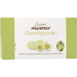 Ciocopistacchio Verde Maxtris da 500 g: pistacchio tostato ricoperto di cioccolato bianco e confettato verde