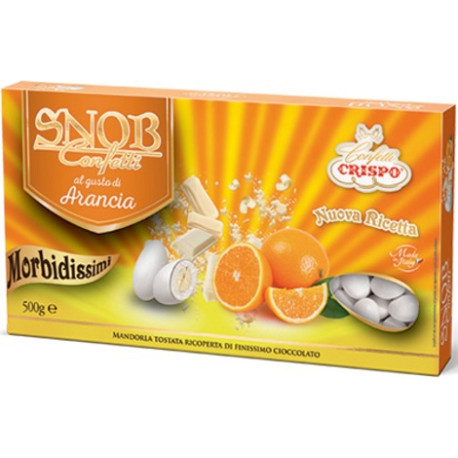 Confetti Snob all'Arancia da 500 g: confetti bianchi cioco-mandorla al gusto frutta di Crispo Confetti Snob all'Arancia da 500 g: confetti bianchi cioco-mandorla al gusto frutta di Crispo