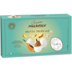 Maxtris Frutta Tropicale: confetti bianchi con mandorla tostata avvolta con cioccolato bianco al gusto di frutta tropicale