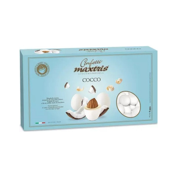 Maxtris Cocco, confetti bianchi da 1 Kg: mandorla tostata e cioccolato bianco aromatizzato al gusto cocco