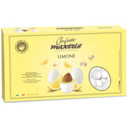 Maxtris Limone 1 Kg: confetti bianchi con mandorla tostata avvolta con cioccolato bianco al gusto limone