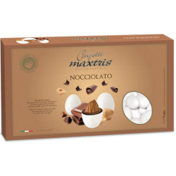 Maxtris Nocciolato, confetti bianchi da 1 Kg: mandorla tostata ricoperta di cioccolato bianco e fondente al gusto nocciola