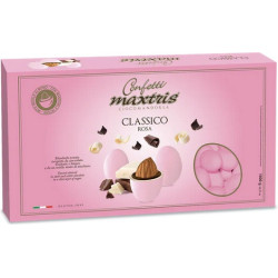 Maxtris Classico Rosa, confetti rosa da 1 Kg: mandorla tostata ricoperta di cioccolato fondente e bianco