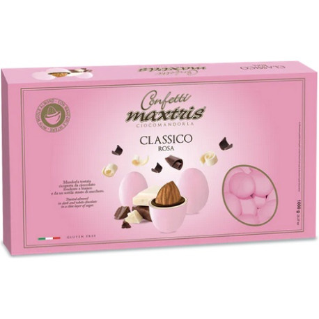 Maxtris Classico Rosa, confetti rosa da 1 Kg: mandorla tostata ricoperta di cioccolato fondente e bianco Maxtris Classico Rosa, confetti rosa da 1 Kg: mandorla tostata ricoperta di cioccolato fondente e bianco