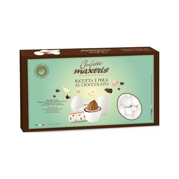 Maxtris Ricotta e Pera al Cioccolato: confetti bianchi con mandorla tostata cioccolato bianco al crema