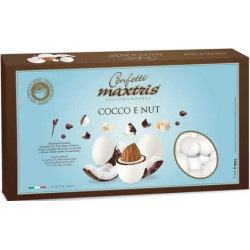 Maxtris Cocco e Nut: confetti bianchi con mandorla tostata avvolta con cioccolato al latte e bianco al gusto cocco