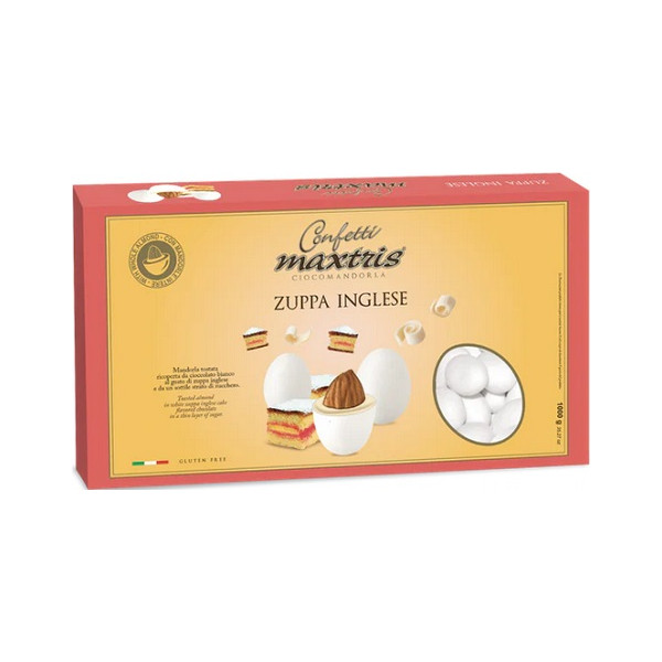 Maxtris Zuppa Inglese, confetti bianchi da 1 Kg: mandorla tostata e cioccolato bianco al gusto crema zuppa inglese