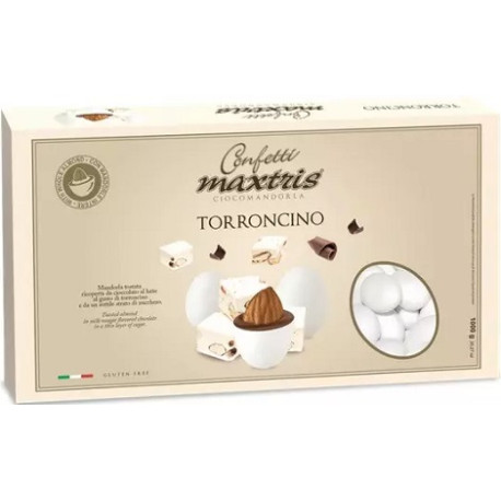 Maxtris Torroncino, confetti bianchi da 1 Kg: i cioco-mandorla con mandorla tostata e cioccolato al latte gusto torroncino Maxtris Torroncino, confetti bianchi da 1 Kg: i cioco-mandorla con mandorla tostata e cioccolato al latte gusto torroncino