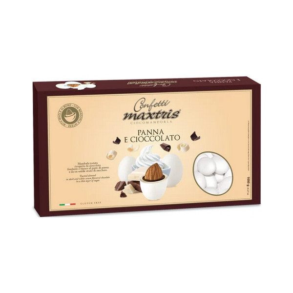 Maxtris Panna e Cioccolato, confetti bianchi 1 Kg: cioco-mandorla ai gusti panna e cioccolato