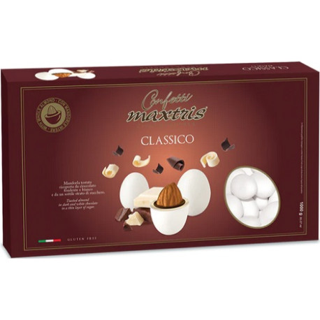 Maxtris Classico Bianco confetti bianchi 1 Kg: mandorla tostata ricoperta di cioccolato fondente e bianco Maxtris Classico Bianco confetti bianchi 1 Kg: mandorla tostata ricoperta di cioccolato fondente e bianco