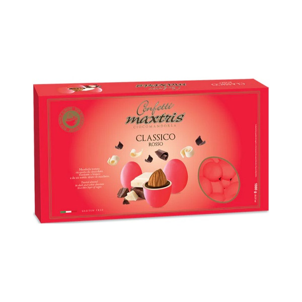 Maxtris Classico Rosso Laurea confetti rossi 1 Kg: mandorla tostata ricoperta di cioccolato fondente e bianco