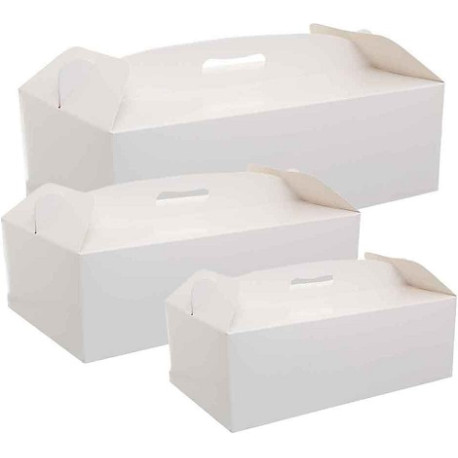 Da 16 a 36 cm scatola torta rettangolare con manico alta 12 cm in cartoncino bianco da Decora Da 16 a 36 cm scatola torta rettangolare con manico alta 12 cm in cartoncino bianco da Decora
