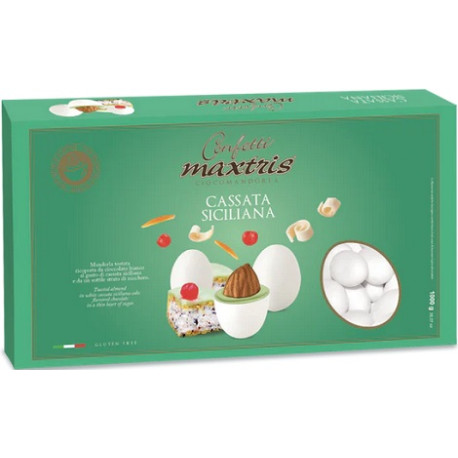 Maxtris Cassata Siciliana, confetti bianchi 1 Kg: cioco-mandorla al gusto cassata siciliana Maxtris Cassata Siciliana, confetti bianchi 1 Kg: cioco-mandorla al gusto cassata siciliana