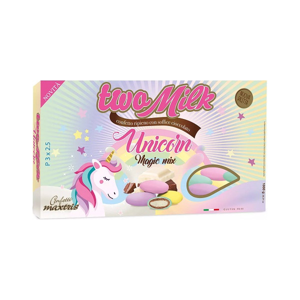Two Milk Unicorn  Magic Mix, confetti Maxtris colorati 1Kg: doppio cioccolato bianco e a latte confettati in mix di colori