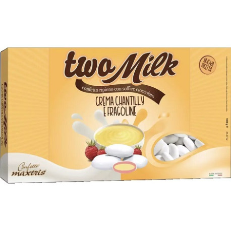 Two Milk Crema Chantilly e Fragoline, confetti bianchi Maxtris da 1kg Two Milk Crema Chantilly e Fragoline, confetti bianchi Maxtris da 1kg