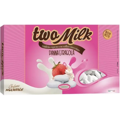 Two Milk Panna e Fragola confetti bianchi Maxtris da 1kg con doppio cioccolato Two Milk Panna e Fragola confetti bianchi Maxtris da 1kg con doppio cioccolato